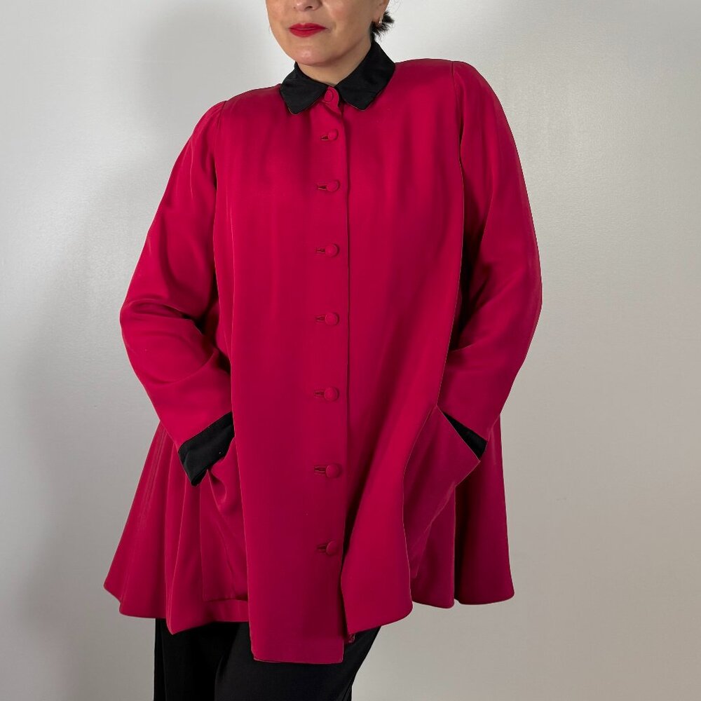 Vintage LAURA MAROLAKOS Silk Red Swing A-Line jacket - Size S